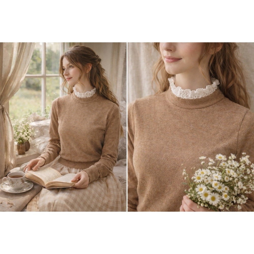 J.CREW Women Sweater M Crochet Collar TIPPI Wool Cottagecore Romantic Prairie‎